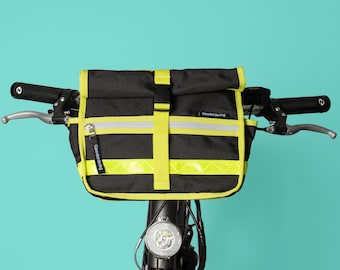 Schwarz & Neongelb Rolltop Fahrradlenkertasche, Recycled Polyester