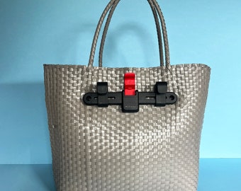 Bicycle Pannier recycled grey plastic woven basket tote bag
