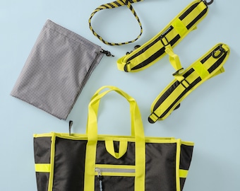 Alforja/bolso de mano/correas desmontables para mochila, color negro neón, estilo retro.