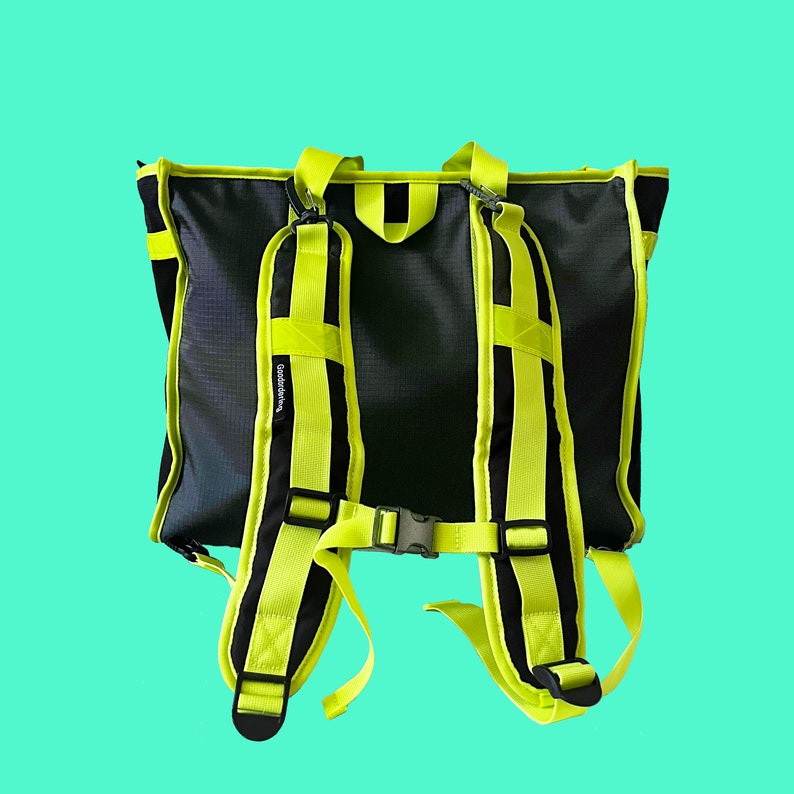 Neon black Retro bicycle pannier / tote bag / detachable backpack straps zdjęcie 6