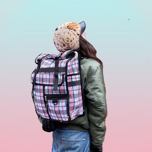 Tartan large rolltop bicycle pannier / backpack