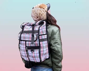 Tartan large rolltop bicycle pannier / backpack