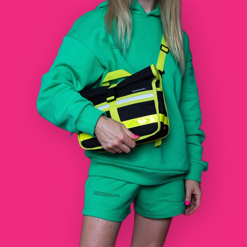Black & Neon yellow Retro bicycle rolltop handlebar bag / shoulder bag / small bag Goodordering image 8