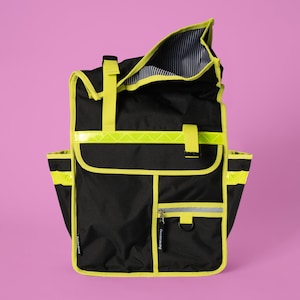 Neon black yellow bicycle pannier rolltop backpack cycling bag biking Goodordering