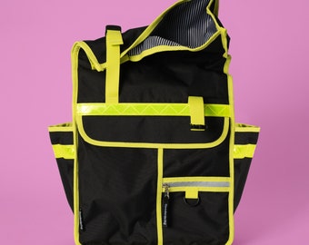 Neon black yellow bicycle pannier rolltop backpack cycling bag biking Goodordering