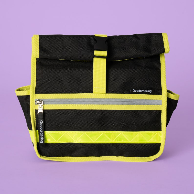 Black & Neon yellow Retro bicycle rolltop handlebar bag / shoulder bag / small bag Goodordering image 5