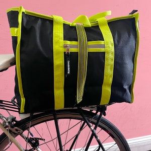 Neon black Retro bicycle pannier / tote bag / detachable backpack straps zdjęcie 8