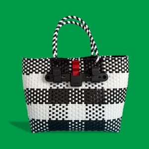 Bicycle Pannier recycled black plastic woven basket tote bag