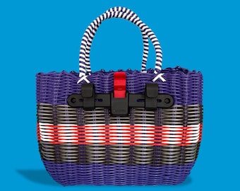Alforja para bicicleta, bolsa de mano tejida de plástico negro reciclado