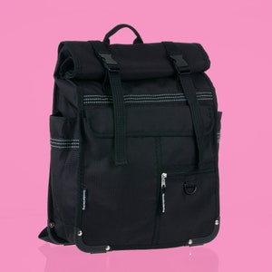 Black nylon bicycle pannier / rolltop backpack bike bag Goodordering