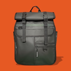 Black coated bicycle pannier / rolltop backpack bike bag with laptop pocket