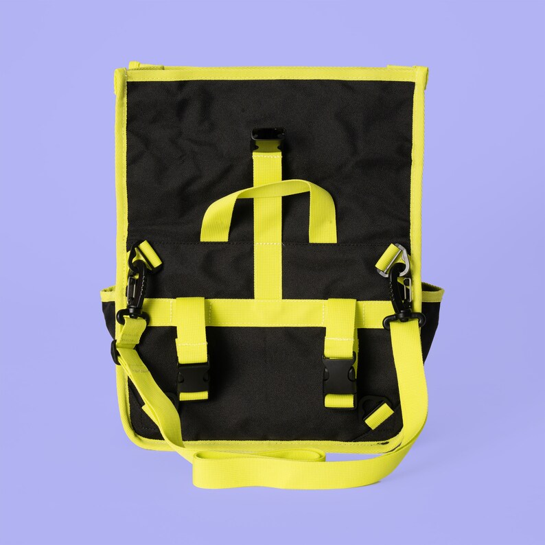 Black & Neon yellow Retro bicycle rolltop handlebar bag / shoulder bag / small bag Goodordering image 7