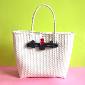Bicycle Pannier recycled white plastic woven basket tote bag