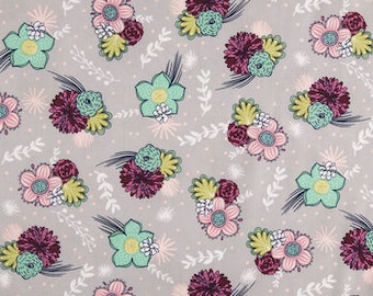 Pimsy Mint Floral On Gray Fabric