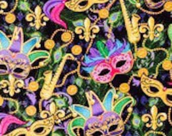 Mardi Gras Party Mask Fabric - 100% Cotton Quilting Apparel Crafts Home decor