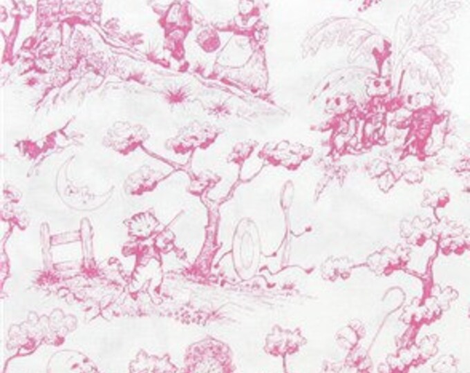 Pink Nursery Rhyme Toile Pink & White Print Fabric BTY 100 Etsy