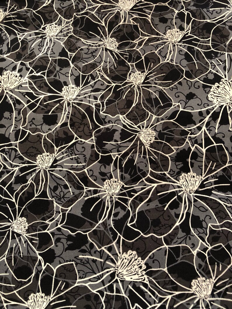 Black and White Floral Fabric 33 inch piece 100 Etsy