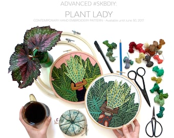 Advanced Contemporary Hand-Embroidery Pattern By Sarah K. Benning: Plant Lady Instant Digital Download PDF