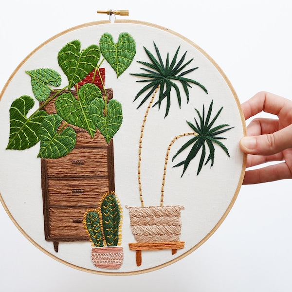 9 inch Modern Hand Stitched Plant Embroidery Hoop Art