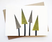 SET OF 4 Hand DrawnChevron Winter Tree Cards (Blank Inside)