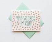 Block Letter THANK YOU CARD in mint and coral - Notecard and Envelope