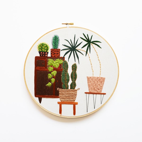 9 inch Modern Hand Stitched Embroidery Hoop Art