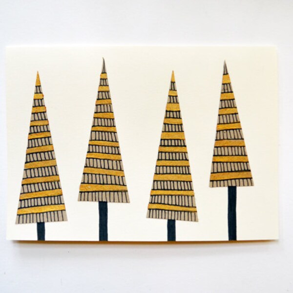 SET of 4 - Gold Holiday Cards - HAND PAINTED