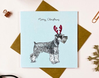 Miniature Schnauzer Dog Christmas Card (6" X 4") Blank Inside - With ...