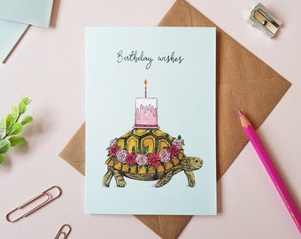 Birthday Wishes Tortoise Greetings Card