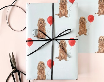 Golden Cocker Spaniel Birthday Wrapping Paper, Dog Gift Wrap
