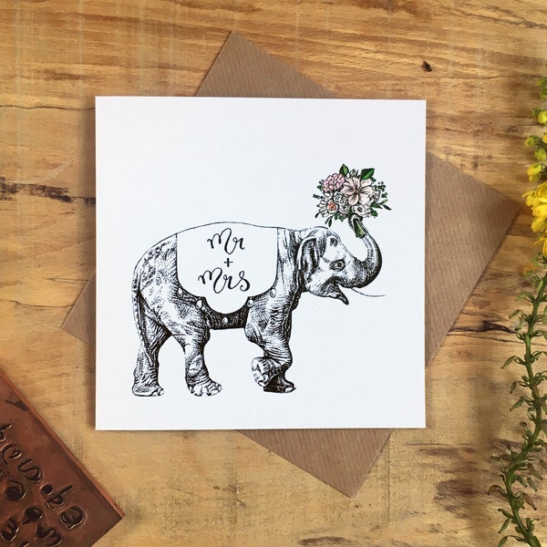 Elephant with a Bouquet Wedding Card, Engagement card.