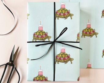 Tortoise with a Cake Birthday Wrapping Paper