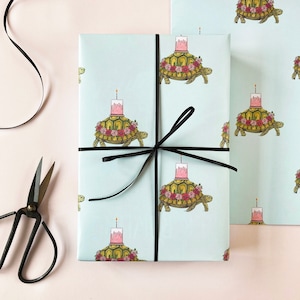 Tortoise with a Cake Birthday Wrapping Paper image 1