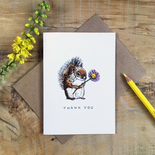 Squirrel with a Flower Thank You Card
