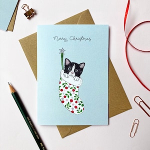 Carte de Noël chat noir et blanc