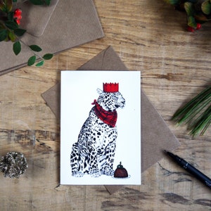 Leopard With Christmas Pudding Christmas Greetings Card