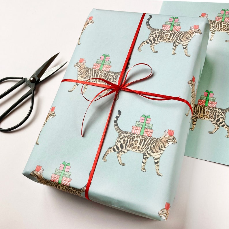 Bengal Cat Christmas Wrapping Paper | Cat Lover Gift Wrap image 2