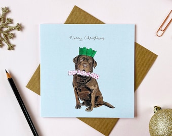 Carte de Noël festive Labrador chocolat