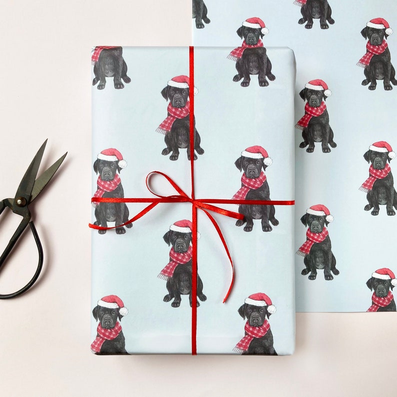Festive Black Labrador Christmas Wrapping Paper image 1