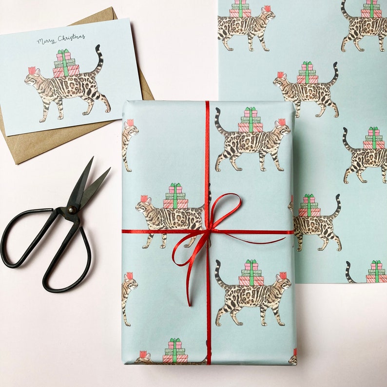 Bengal Cat Christmas Wrapping Paper | Cat Lover Gift Wrap image 3
