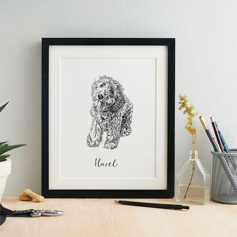 Personalised Pen and Ink Pet Portrait with Name