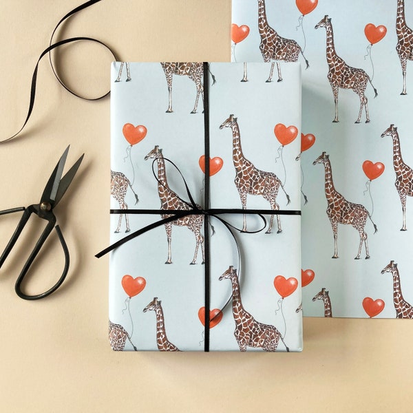 Giraffe Me Crazy Wrapping Paper, Giraffe Heart Gift Wrap, Gift tags