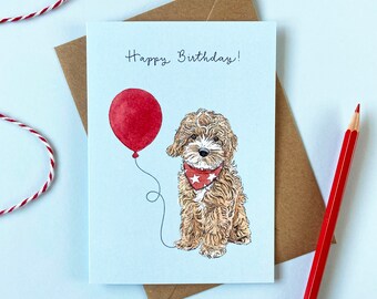 Golden Cockapoo Dog Birthday Greetings Card