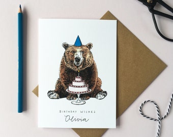 Personalised Bear Birthday Card: Illustrated Greetings Card