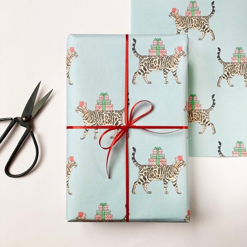 Bengal Cat Christmas Wrapping Paper | Cat Lover Gift Wrap image 1