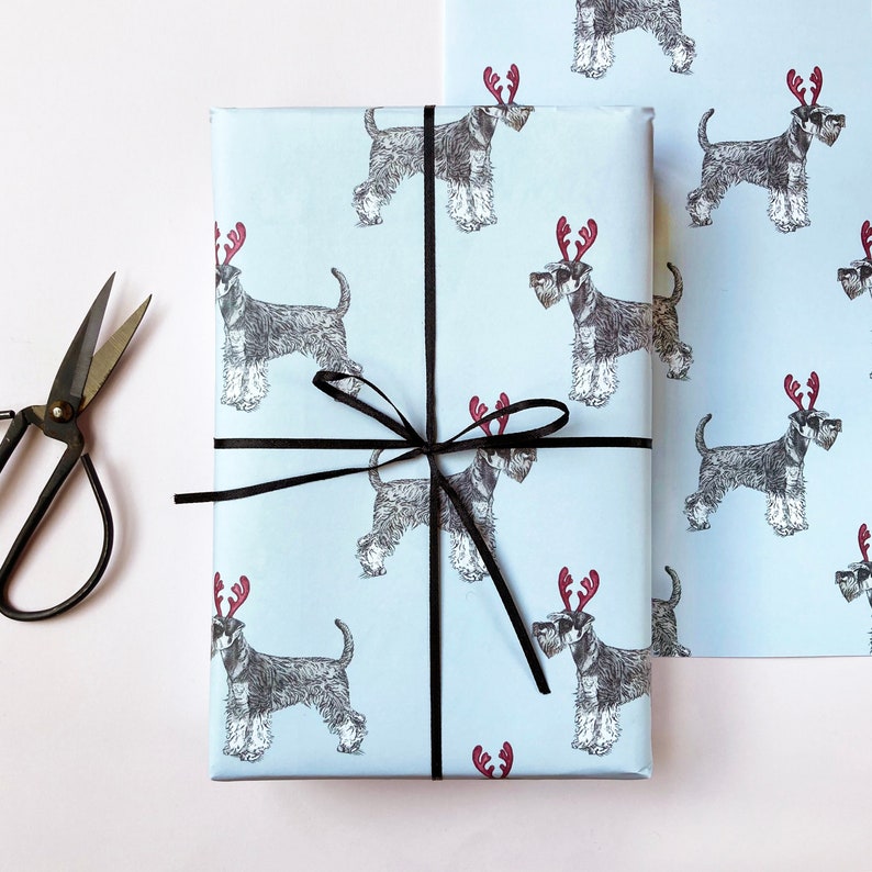 Festive Miniature Schnauzer Christmas Wrapping Paper image 1