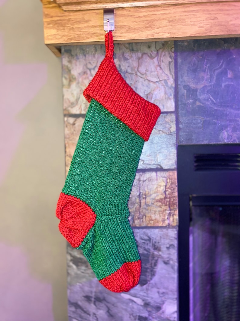 Knitted Green and Red Christmas Stocking Etsy
