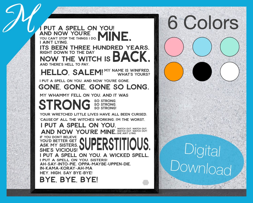I Put A Spell On You Lyrics Hocus Pocus I Put A Spell on You Lyrics Poster Print Hocus Pocus Song Lyrics Wall
