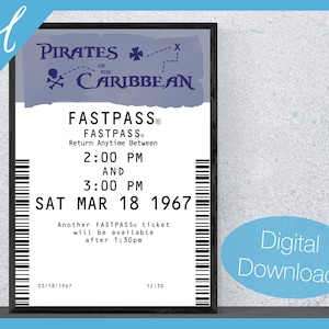 Pirates of the Caribbean (DL) Poster (Fastpass Ticket) | Vintage Poster Home Decor | Printable Large Wall Art | Living Room Decor | Nursery