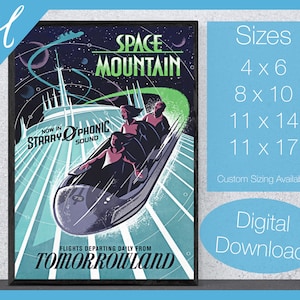 Space Mountain Poster | Vintage Attraction Poster | DIY Printable Wall Art | Home Decor | Living Room Wall Art | Large Wall Art | Nursery